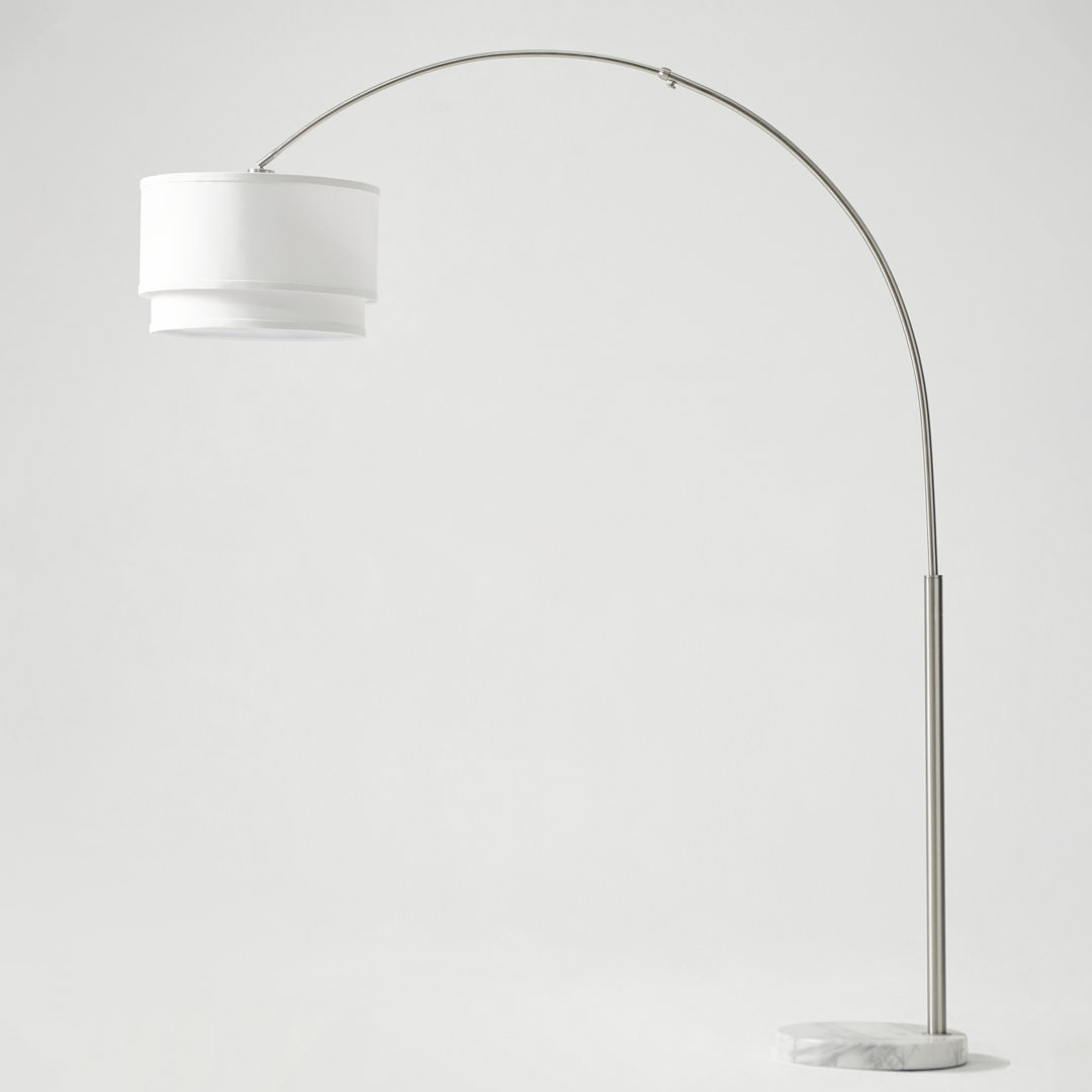 Mason 81 in. Modern Adjustable LED Arched Standing Floor Lamp with Fabric Drum Shade and Weighted Marble Base Brightech Base 
