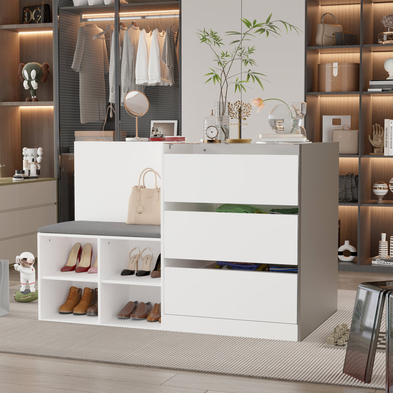 9-Drawer 4-Shelf Chest With Top And Comfortable Bench