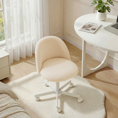 Modern Teddy Fleece Desk Chair Ergonomic Vanity Chair Small Office Chair with Wheels for Home Office