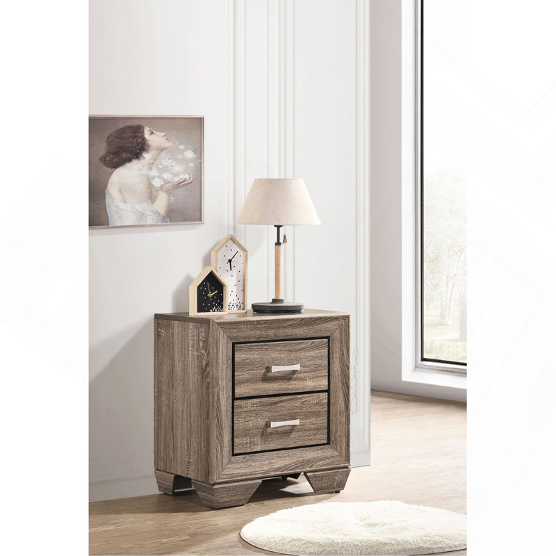 Modern Rectangular Nightstand with 2 Drawers – Washed Taupe, Taupe