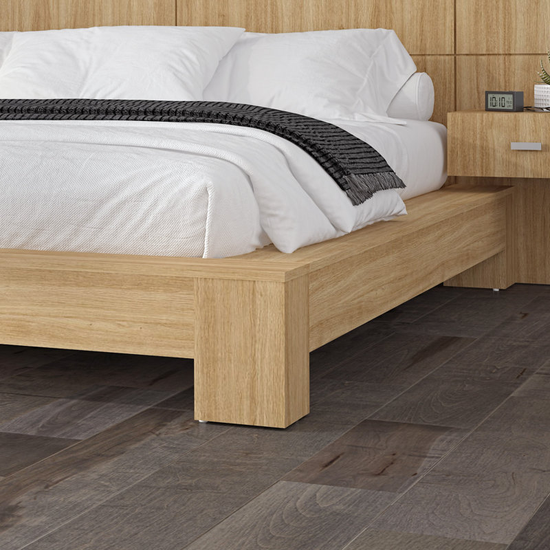 Zen Collection Bedroom - Platform Bed with Headboard and Nightstands (2) – Easy Assembly, No Box Spring Required, Beige