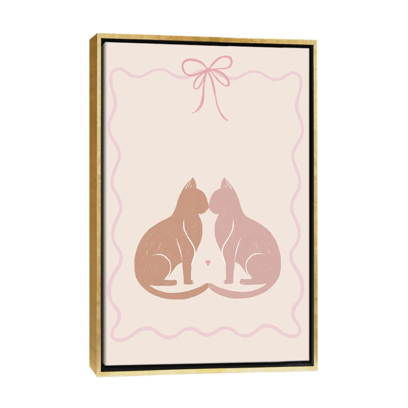 «Two Cats In Love», reproduction d'art sur toile encadrée, 60 po x 40 po, Toile avec cadre, Doré