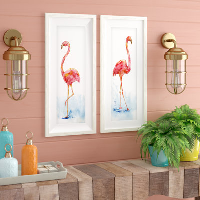 «Flamingo Splash», ensemble de 2 reproductions de peintures à l'acrylique encadrées
