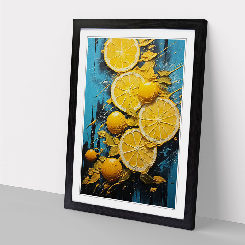 Sliced Lemon Hard Edge - Single Picture Frame Print on Wood, 34cm H x 25cm W x 2cm D, Black