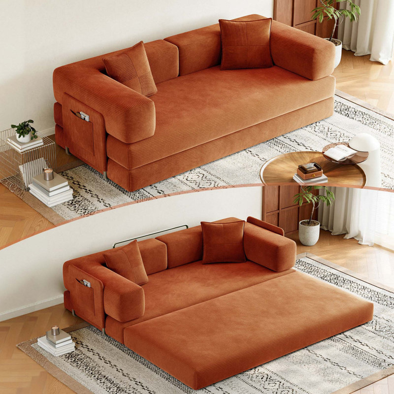 79-Inch Convertible Sleeper Sofa with Chenille Upholstery