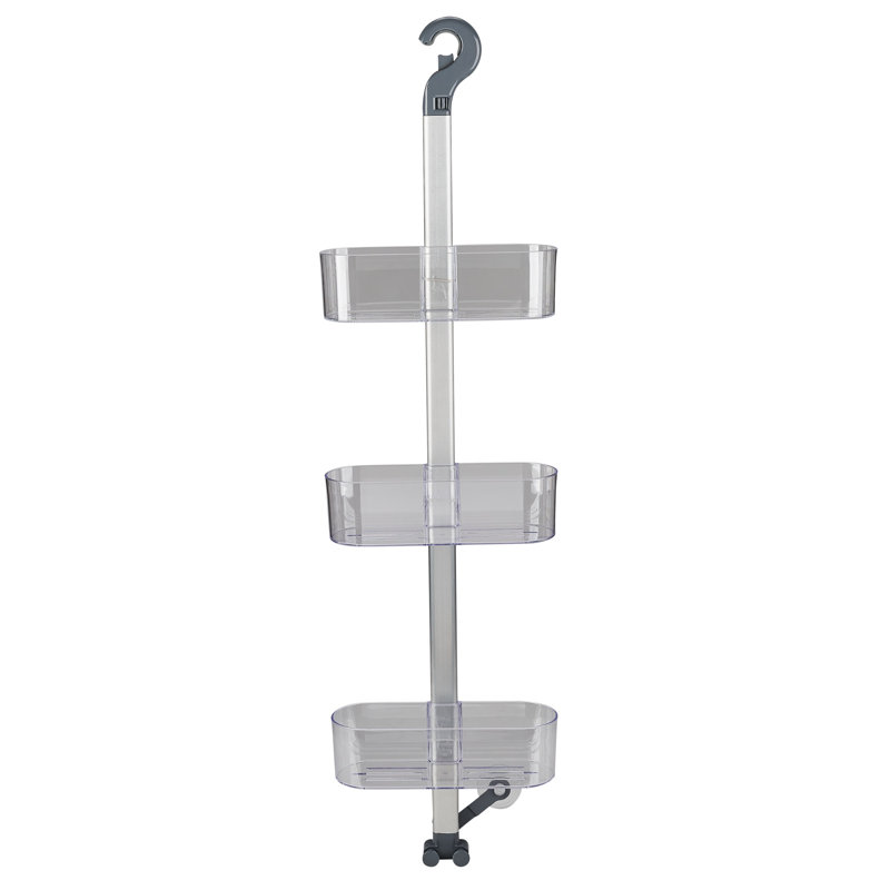  Serviteur de douche à 3 niveaux de couleur transparente réglable en hauteur | Rangement de coin pour salle de bain | Support à ventouse No Drill