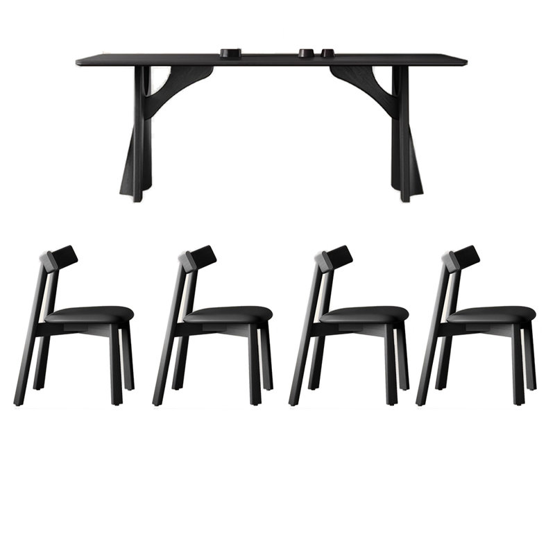 Ensemble de table de salle à manger moderne en bois massif noir Rock., H 29,53 po x L 62,99 po x l 31,5 po