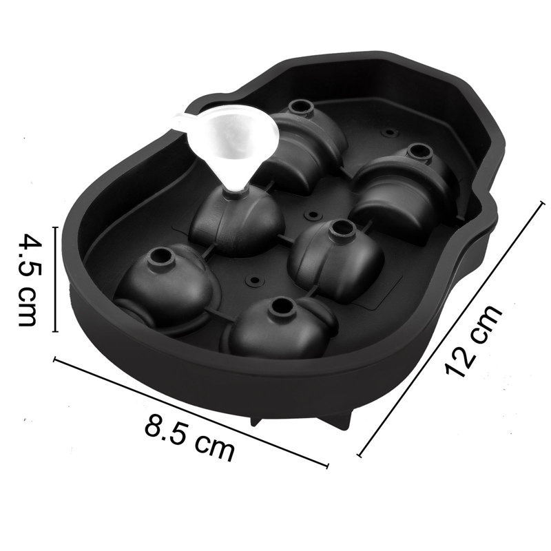 Plateau de glaçons Skull, machine à boules de glace à 6 grilles, plateau en silicone noir flexible avec couvercle et entonnoir, cubes de glace en 3 motifs distincts pour les boissons et les chocolat lors de fêtes et de fêtes