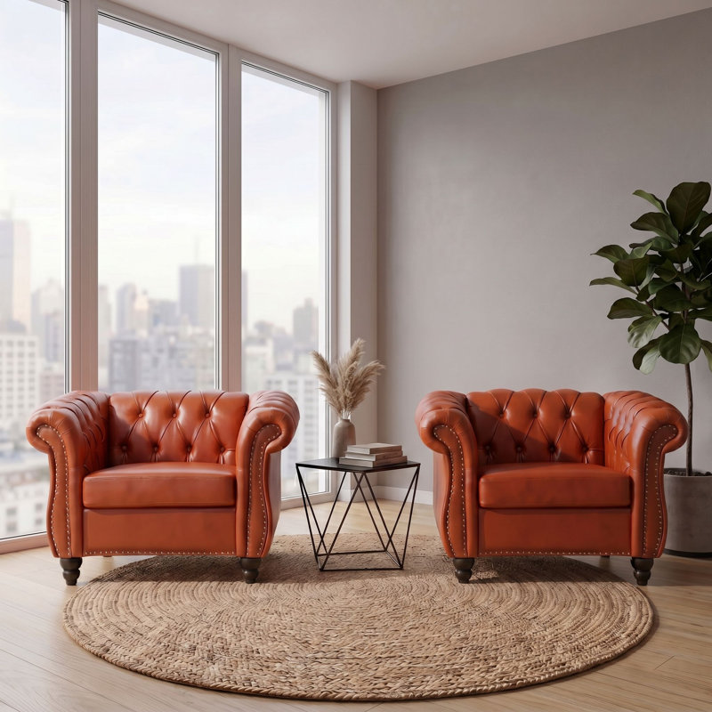 Ensemble de 2 chaises capitonnées Chesterfield, Orange