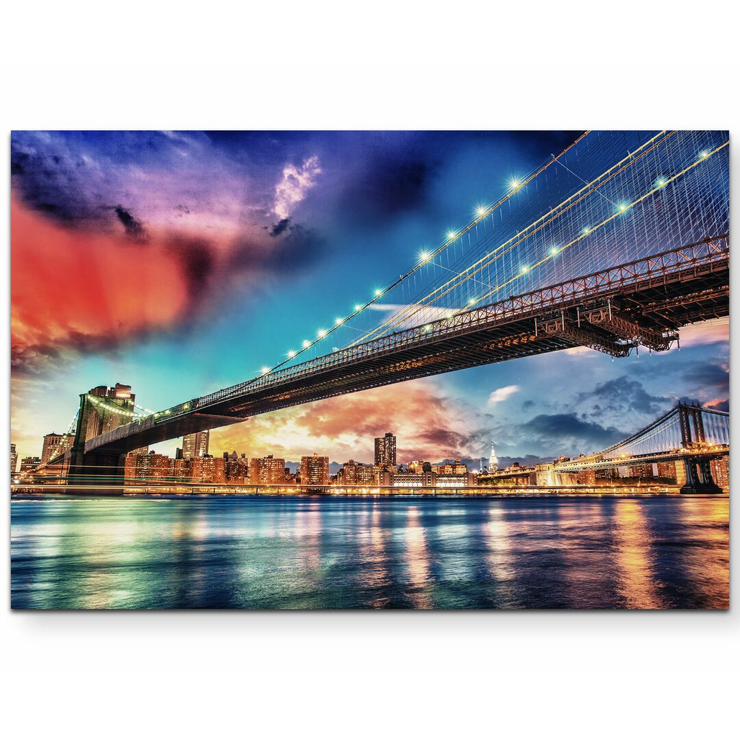 Leinwandbild Brooklyn und Manhattan Bridge bei Sonnenuntergang