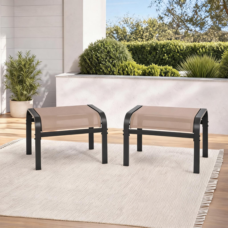 Repose-pieds en métal et support - Lot de 2 - Idéal pour patio, piscine, camping - Couleur: Kaki