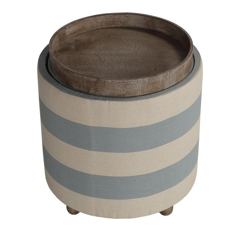 Kinkade Storage Ottoman, Blue and White Striped Fabric, Blue and White Striped Faux leather
