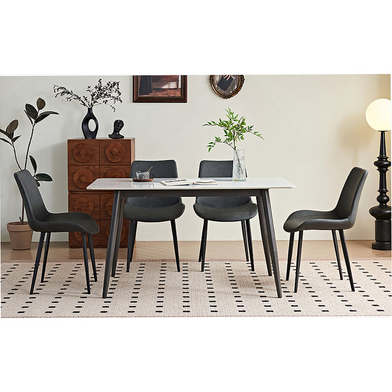 Ensemble de table de salle à manger exquis en cuir de polyuréthane et pieds en fer gris pour deux personnes, Gris