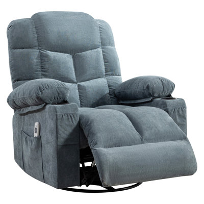 Oversized Massage Swivel Recliner Chair with Lumbar Heating for Living Room Rocker Recliner with Cup Holders and USB Charge Port, for Adult
