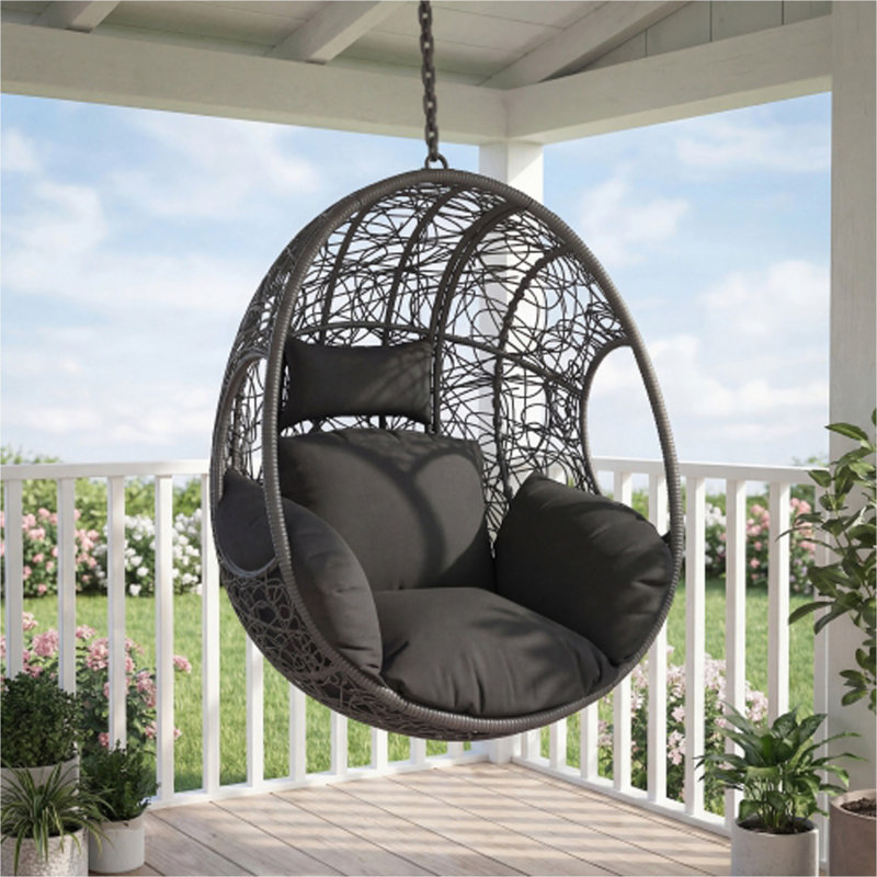 EGG CHAIR, STAND WITH 350LBS, Dark Gray, Black
