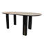 Table de salle à manger moderne ovale avec plateau en pierre frittée de style travertin, pieds en bois massif-2054810033