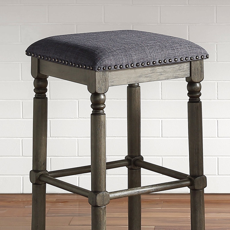 Wood Upholstered Bar Stools, Set Of 2, Grey