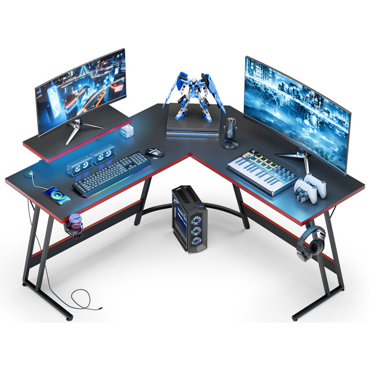 Ivy Bronx Hallsburg 55“ L Shaped Desk Gaming Desk with LED Lights & Power  Outlets, Computer Desk with Storage Shelves & Reviews