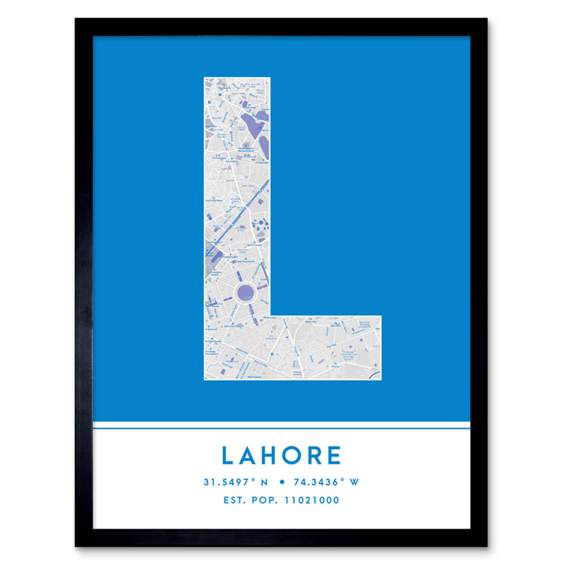 Lahore City Map Lahore Pakistan City Map Blue 1 Piece Single Picture Frame Wall Art