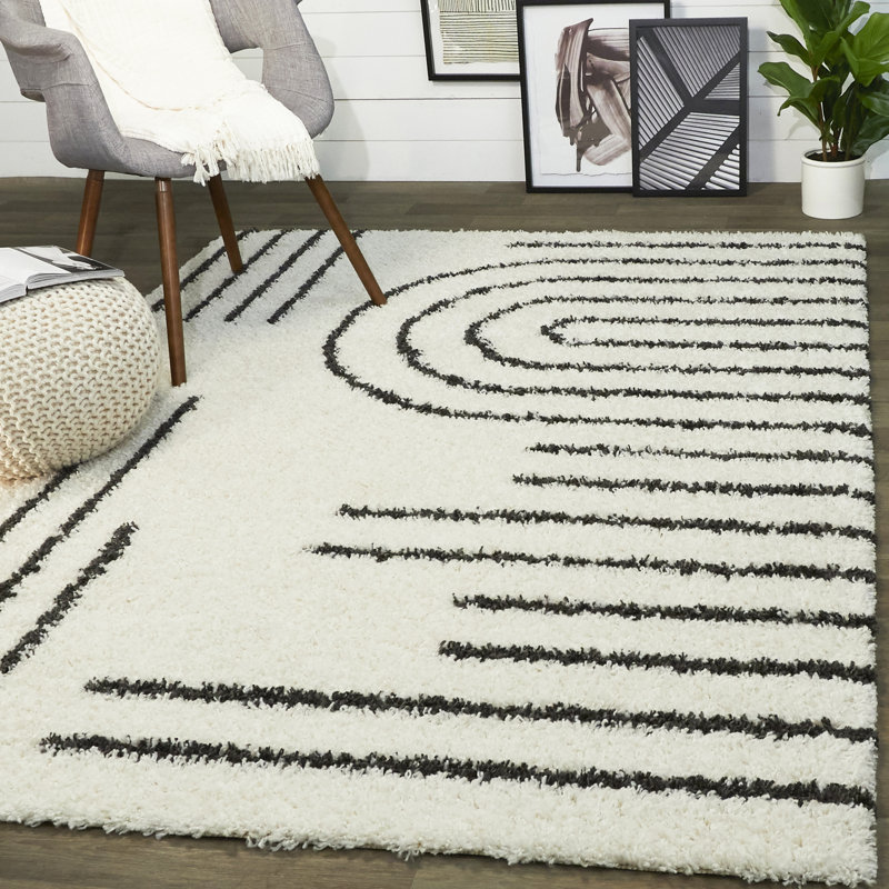 Tapis noir / ivoire Donaciones, Rectangle 5 pi 3 po x 7 pi