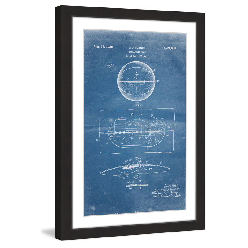 « basket 1925 blueprint » par steve king, reproduction d’art encadrée, H 36 po x l 24 po x P 1,5 po