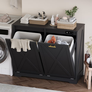 20 Gallon Tilt Out Trash Cabinet with Deodorizing & Negative Ion and Handles, Free Standing MDF Cabinet for Kitchen, Living Room (Not include trash can)