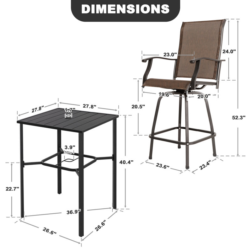 Outdoor 5-Piece PVC-coated polyester Bar Set, Swivel Bar Stools and Umbrella Hole