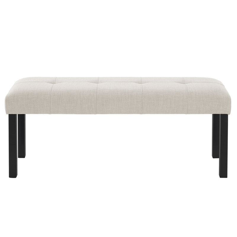Modern Tufted Linen Dining Bench, Farmhouse Upholstered Entryway Bench With Black Rubber Wood Legs, Versatile For Kitchen, Bedroom, Hallway