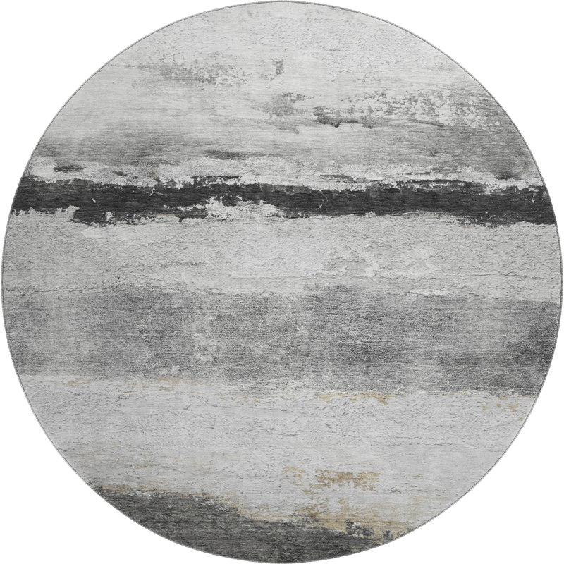 Premium Machine Washable Mayfield Striped Rug, Pewter, 8' Round