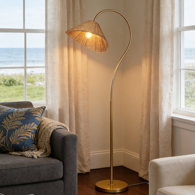 65” Arched Dimmable Rattan Floor Lamp