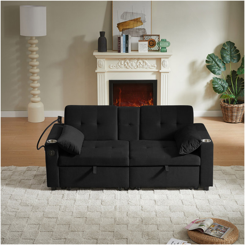 Black Fabric Sleeper Sofa Bed, Black
