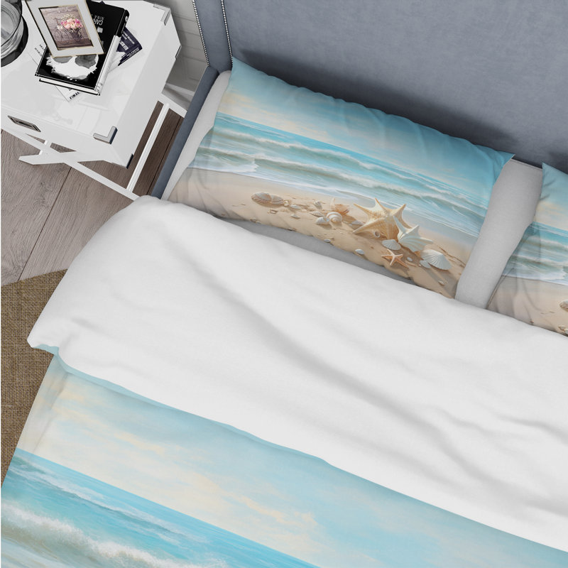 Seashells By The Seashore - Landscapes Duvet Cover Set - Microfiber Polyester, Queen Duvet Cover + 2 Standard Shams