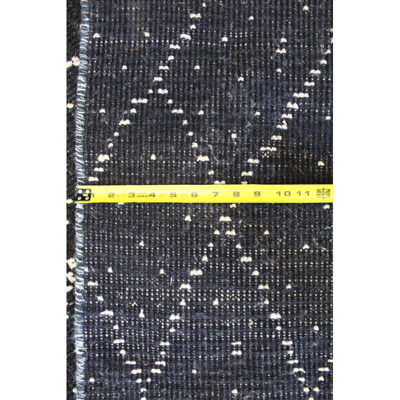 Tapis de couloir noir en laine noué à la main de conception unique 6 pi x 12 pi 3 po New Age