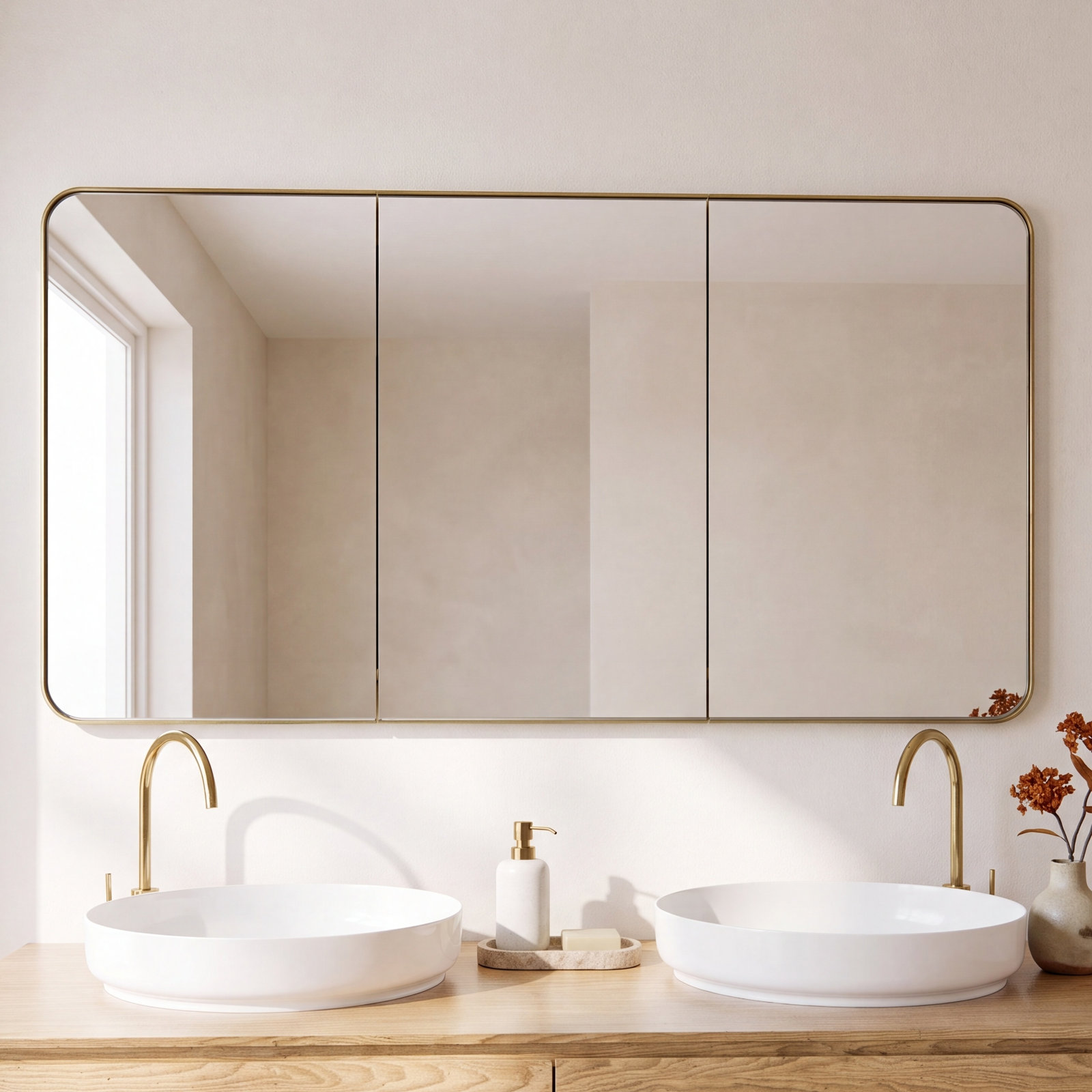 Calla Square Medicine Cabinet, Satin Brass