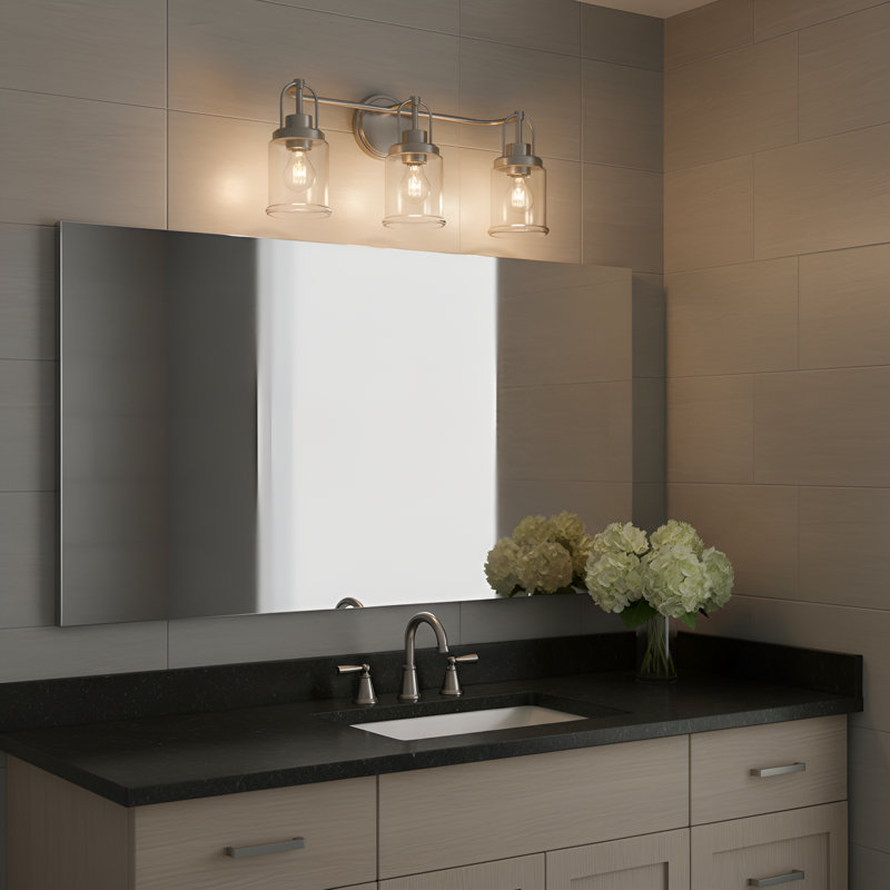Applique murale de salle de bain Amiliano avec abat-jour transparent, Nickel brossé, 3 lumières