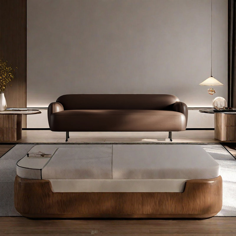 Banc rembourré en cuir Venitta, H 23,22 po x l 59,05 po x P 21,65 po, Café
