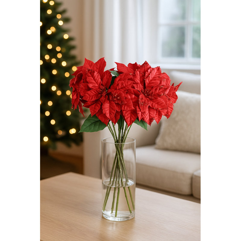 Poinsettia rouge 33 po - Décoration de Noël artificielle, plante artificielle de Noël pour la maison, couronnes et centres de table, ensemble de 2