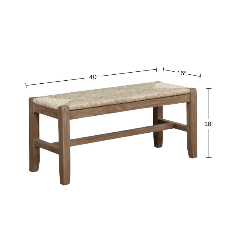 Aston 40" W Solid Wood Entryway Bench with Seagrass Seat