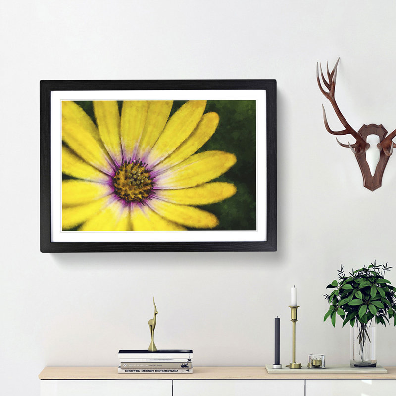Yellow Gerbera Flower - Picture Frame Painting Print, 40cm H x 60cm W x 2cm D, Black Framed