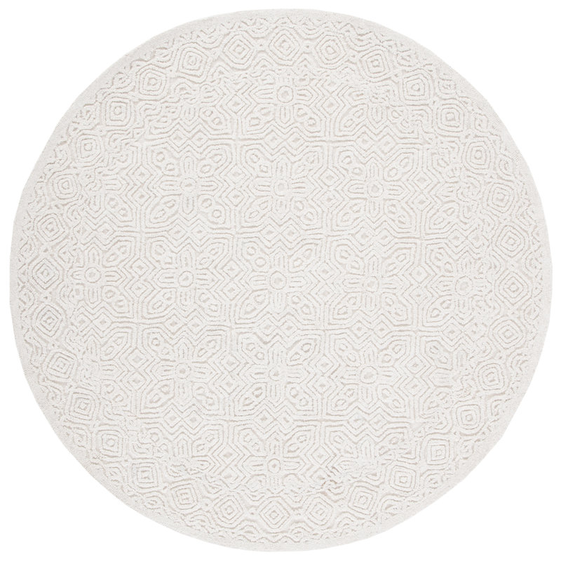 Jellisa Hand Tufted Wool/Cotton Geometric Rug in Ivory, Round 6'