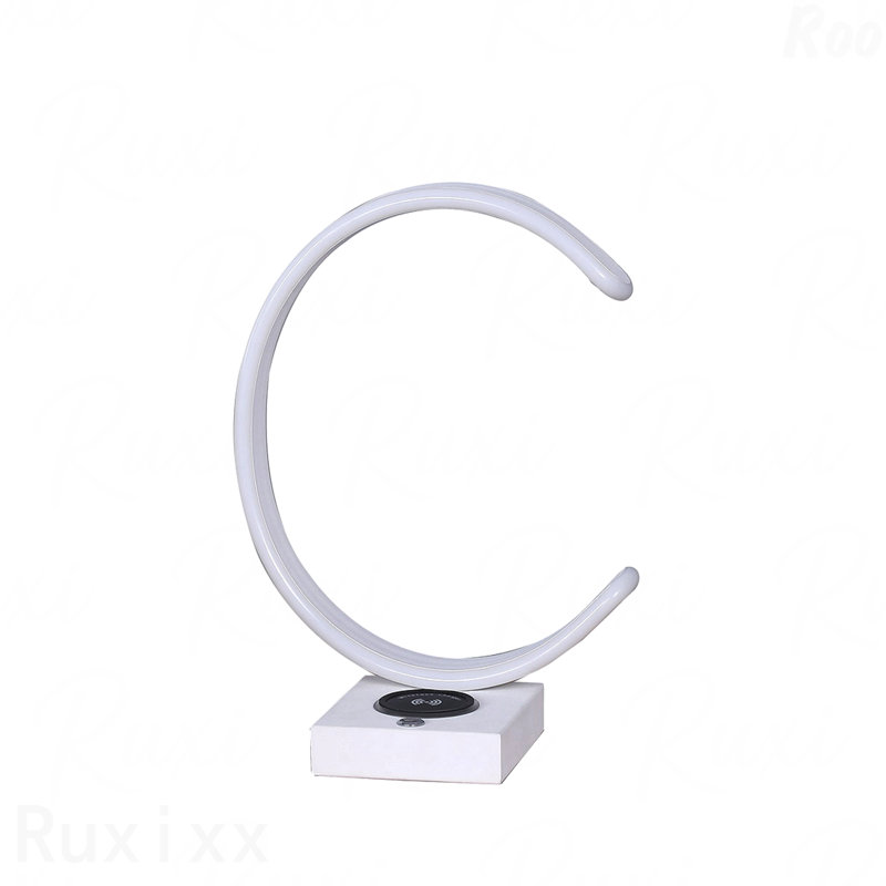 Table Lamp - 13.5" C Shape LED, USB & Wireless Charger Port