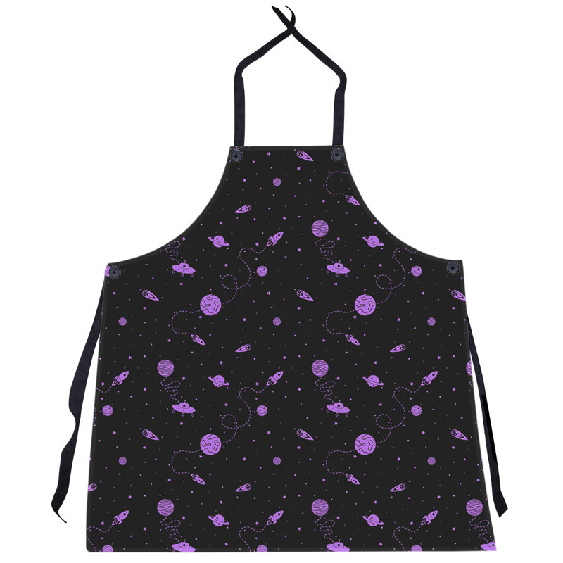 Tablier à motif extérieur espace, Noir / Mauve