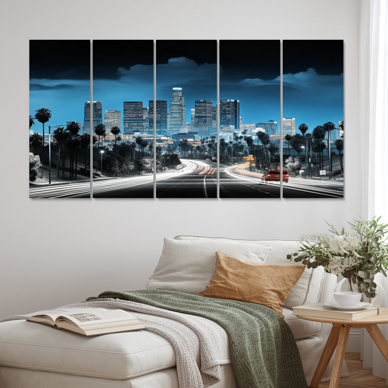 Magnifique paysage urbain noir et bleu de Los Angeles - 5 pièces sur toile tendue