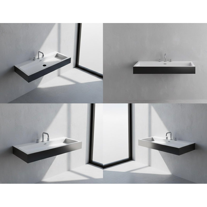 Vast Studio 39.4” L x  18.9” W Wall-Mounted Rectangular Bathroom Sink – Black Iron/White Elevated Concrete, Iron/White