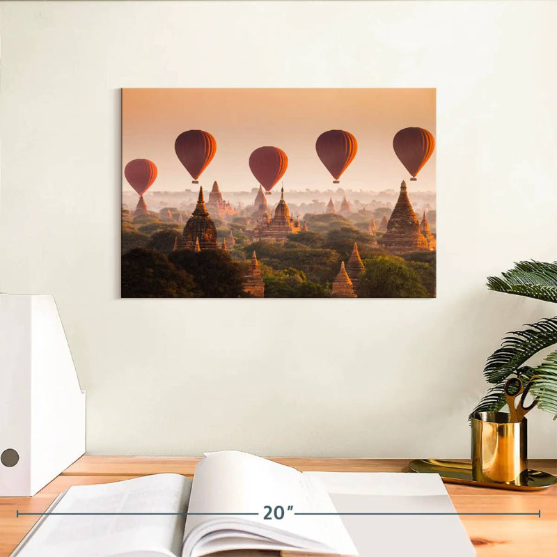 Ballons Mehar au-dessus des tempes de Bagan, H 8 po x l 12 po