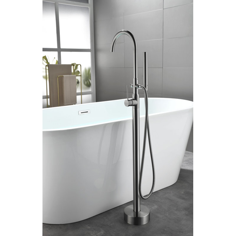 1 Handle Bathroom Freestanding Tub Filler with Diverter, Brushed Nickel
