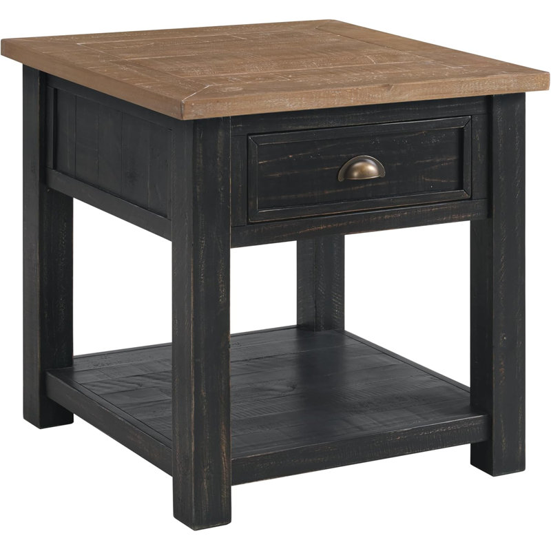 Coastal Style Solid Wood End Table With Drawer And Bottom Shelf For Extra Storage