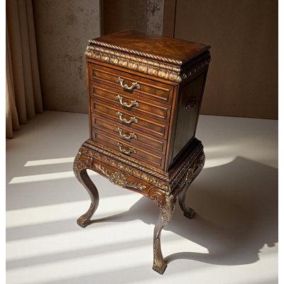American-Style Carved Birch Jewelry Cabinet
