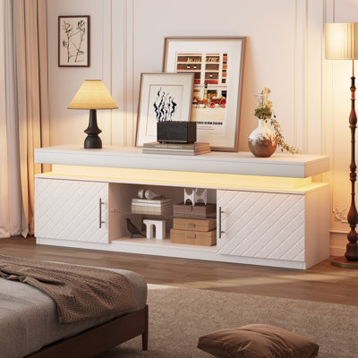 Meuble télé 59 po avec lumière DEL RVB et station de charge, console multimédia pour téléviseur de 65 po ou moins