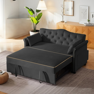 Canapé-lit convertible de 57 po avec dossier réglable et canapé-lit 3 en 1 moderne en velours avec 2 coussins et poches de rangement latérales